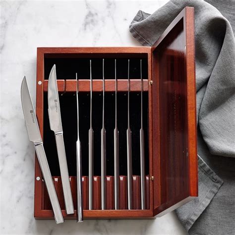 wusthof 8-piece stainless-steel steak knife set with wooden gift box|williams sonoma serrated steak knives.